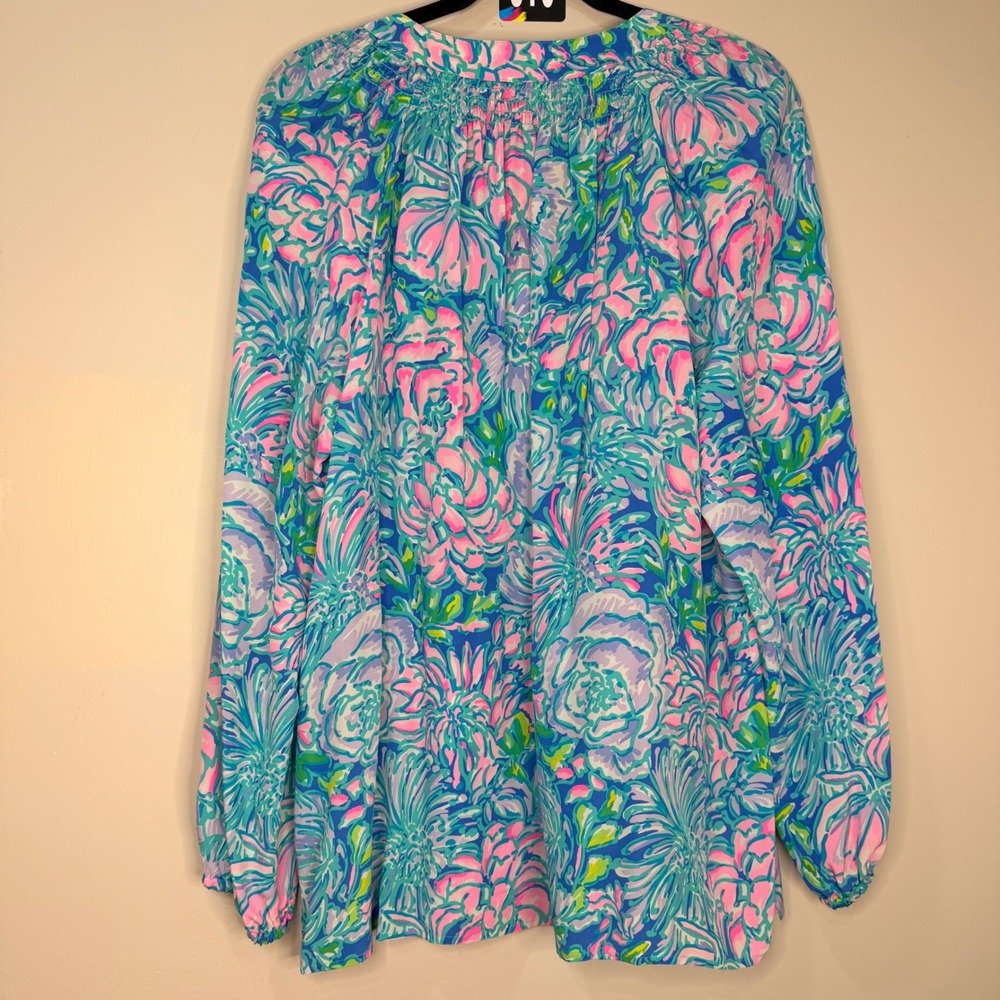 #13 LILLY PULITZER Elsa Top XL PTP: 24"Multi In Full Bloom Silk Floral NWT $158 - Picture 8 of 13